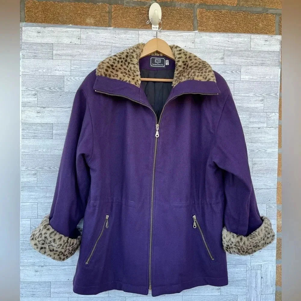 Carolina herrera wool purple Cheetah zip jacket Size medium
